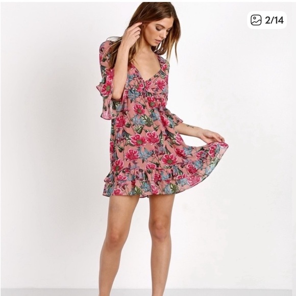 For Love And Lemons Churro Pink Floral Mini Dress - Picture 1 of 11